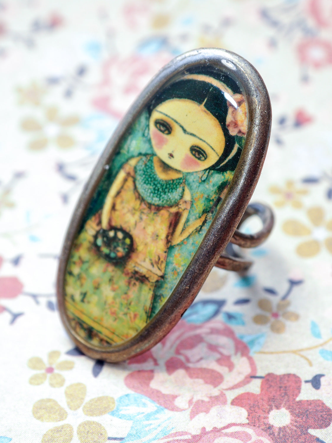 FRIDA THE ARTIST - Frida posed for Danita on this handmade ring, Jewelry by Danita Art