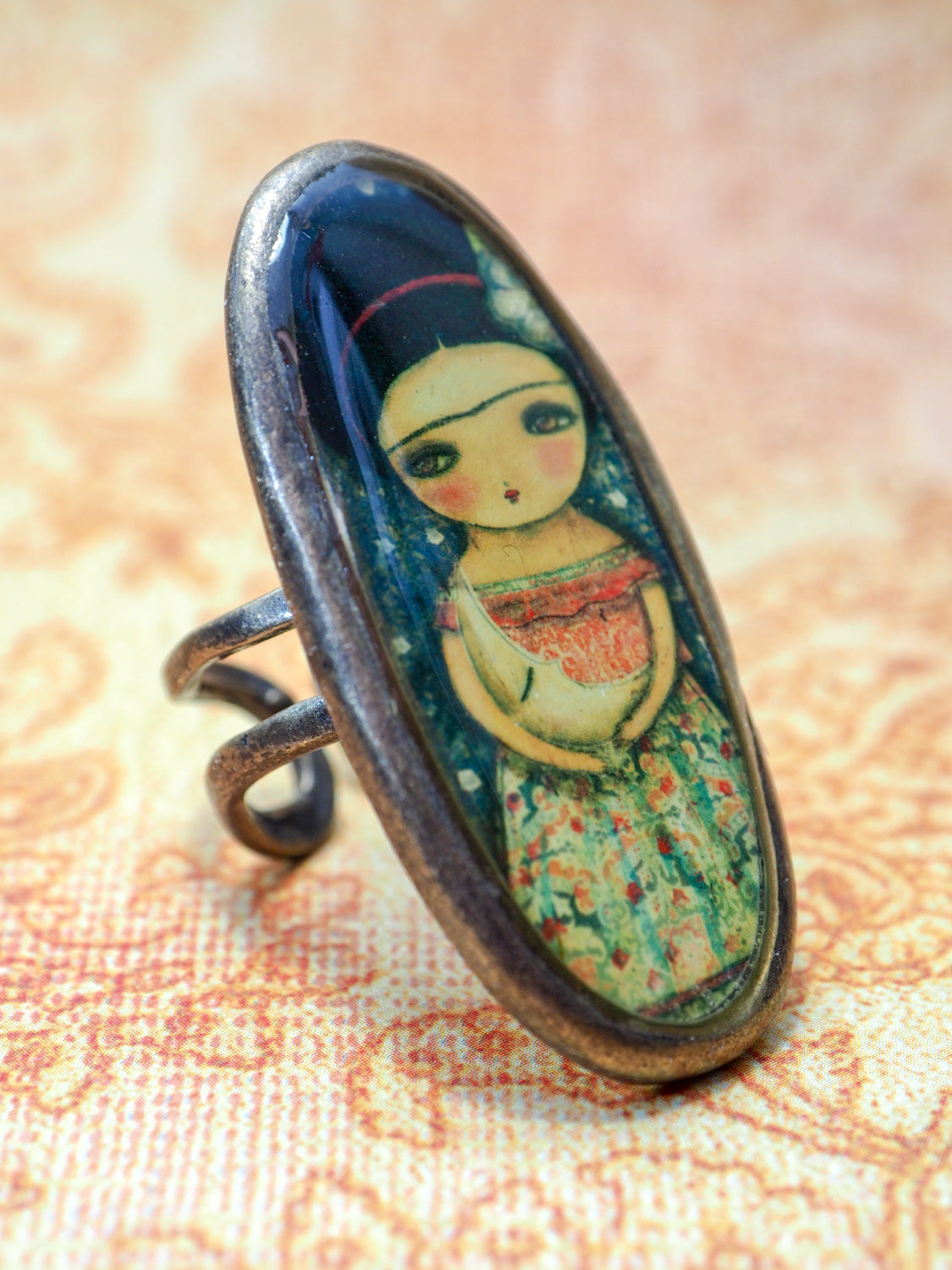 LULLABY FOR THE MOON - Frida cradles the moon on this Danita original ring, Jewelry by Danita Art