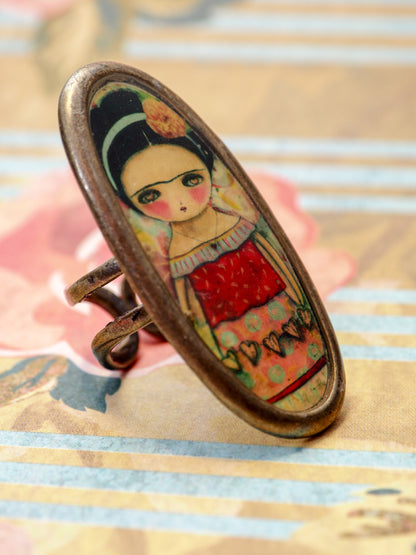 FRIDA WITH HEARTS - Hearts and love in original jewelry ring by Danita, Jewelry by Danita Art