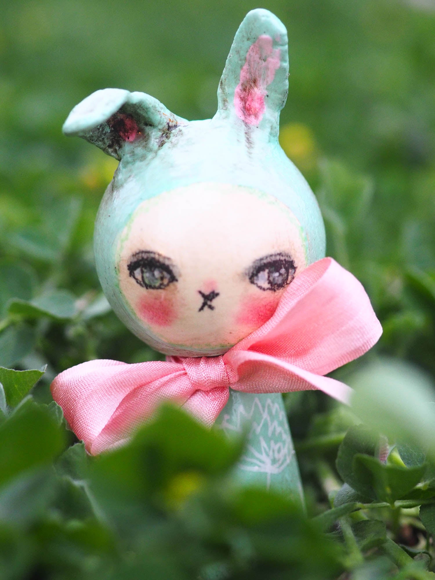 APPLE BLOSSOM. A handmade kokeshi easter rabbit bunny doll by Danita., Miniature Dolls by Danita Art