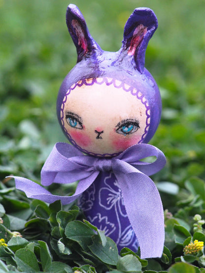 ALLIUM. A handmade kokeshi easter rabbit bunny doll by Danita., Miniature Dolls by Danita Art