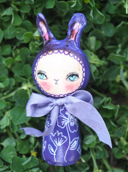 ALLIUM. A handmade kokeshi easter rabbit bunny doll by Danita., Miniature Dolls by Danita Art