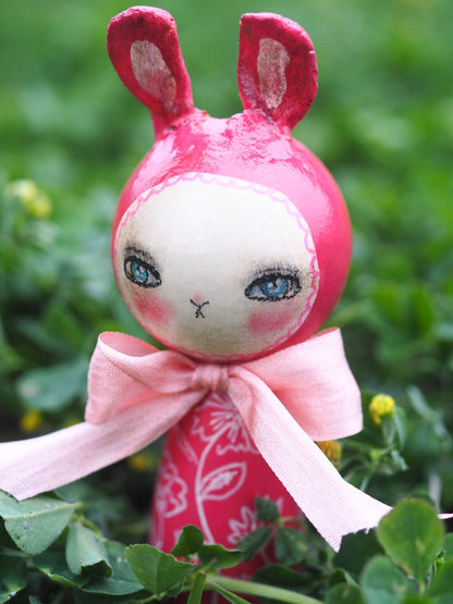 AZALEA. A handmade kokeshi easter rabbit bunny doll by Danita., Miniature Dolls by Danita Art