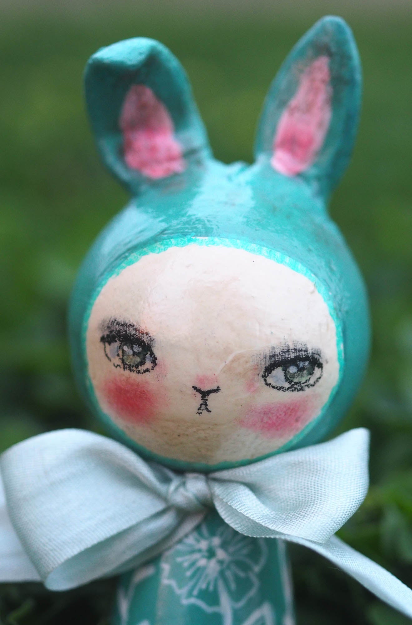 BLUEBELL. A handmade kokeshi easter bunny rabbit doll by Danita., Miniature Dolls by Danita Art