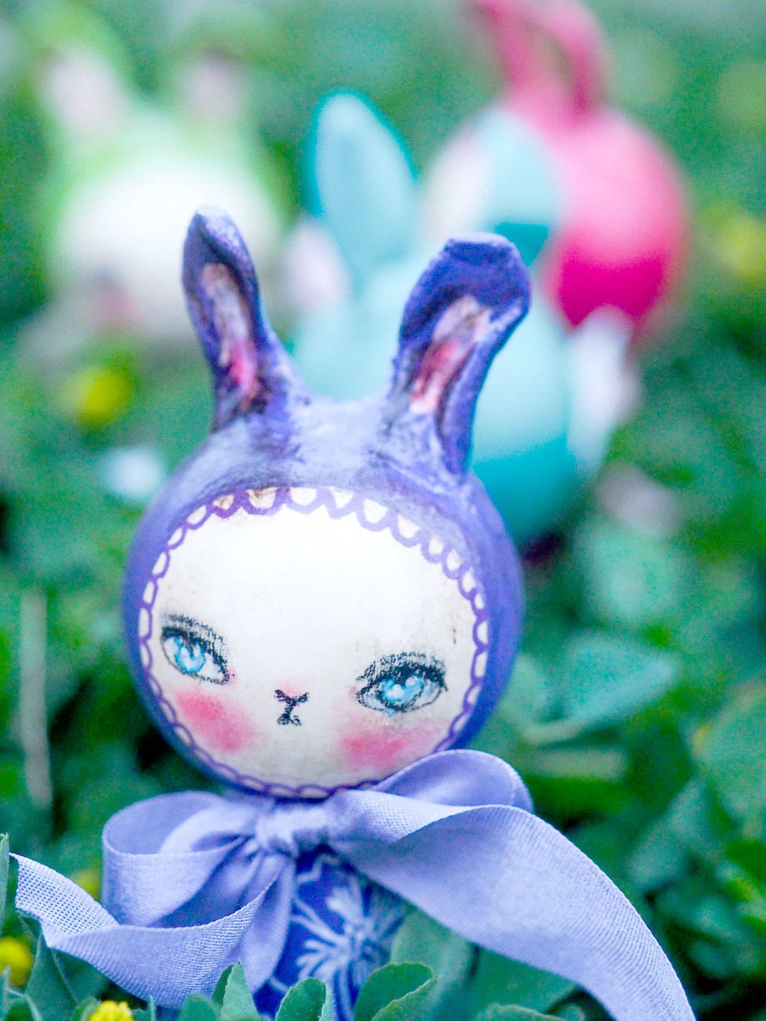 BLUEBELL. A handmade kokeshi easter bunny rabbit doll by Danita., Miniature Dolls by Danita Art