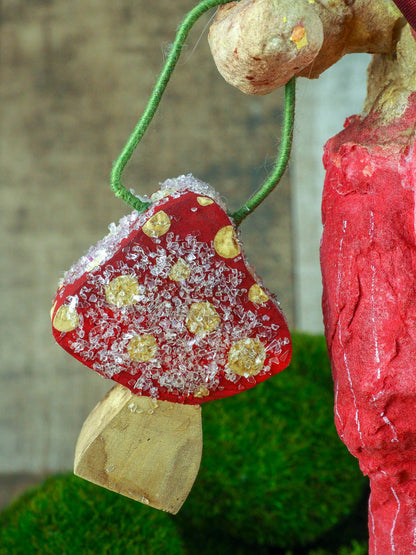 Spring always inspires Danita to make beautiful handmade decorations for when the flowers start to bloom, just like this 10" spun cotton handmade brown bear art doll by Danita, hand painted and dressed in a red jumpsuit.