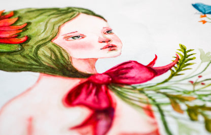 Inspired by Spring, Danita created an astonishing watercolor painting. A naked girl, in touch with her inner nature as she blooms into the world.