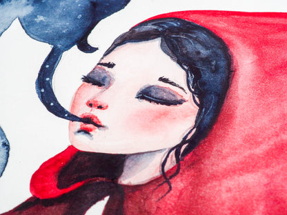 SPIRIT ANIMAL - Little Red Riding Hood original watercolor painting by Danita, Original Art by Danita Art