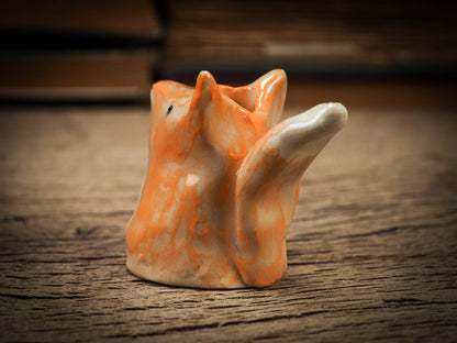 Original handmade ceramic artist color pencil brush holder red fox by Idania Salcido, Danita Art. Unique ceramic art designed and hand built Idania Salcido beautiful handmade touch to any artist's studio with handmade glazed ceramic good for watercolors acrylics inks and oil paints. Clean with water or mineral spirits.