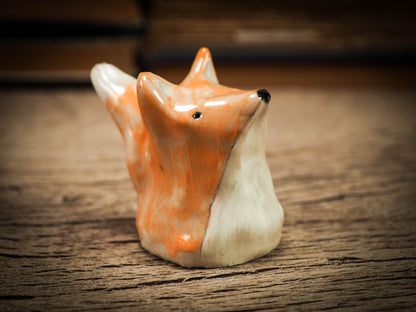 Original handmade ceramic artist color pencil brush holder red fox by Idania Salcido, Danita Art. Unique ceramic art designed and hand built Idania Salcido beautiful handmade touch to any artist's studio with handmade glazed ceramic good for watercolors acrylics inks and oil paints. Clean with water or mineral spirits.