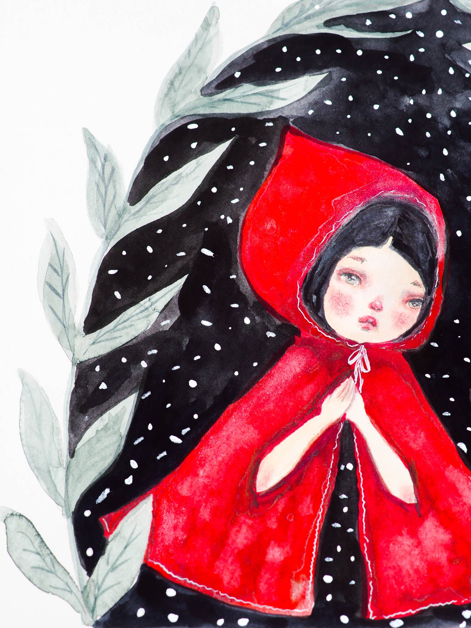 Danita loves painting Little Red riding Hood and the Wolf. This time, it's a 8 x 8 watercolor original, where I painted the wold in gray and silver paint and Little Red Riding Hood is wearing a bright red cape with intricate watercolor shades and silverly thread details on her cape.