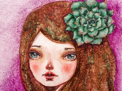 SUCCULENT - Spring garden inspired watercolor original by Danita, Original Art by Danita Art