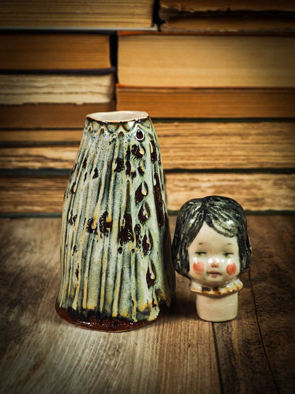 Original handmade ceramic artist brush and pencil holder by Idania Salcido, Danita Art. A unique ceramic artwork designed and hand built Idania Salcido. A beautiful handmade touch to any artist's studio with handmade glazed ceramic good for watercolors acrylics inks and oil paints. Clean with water or mineral spirits.