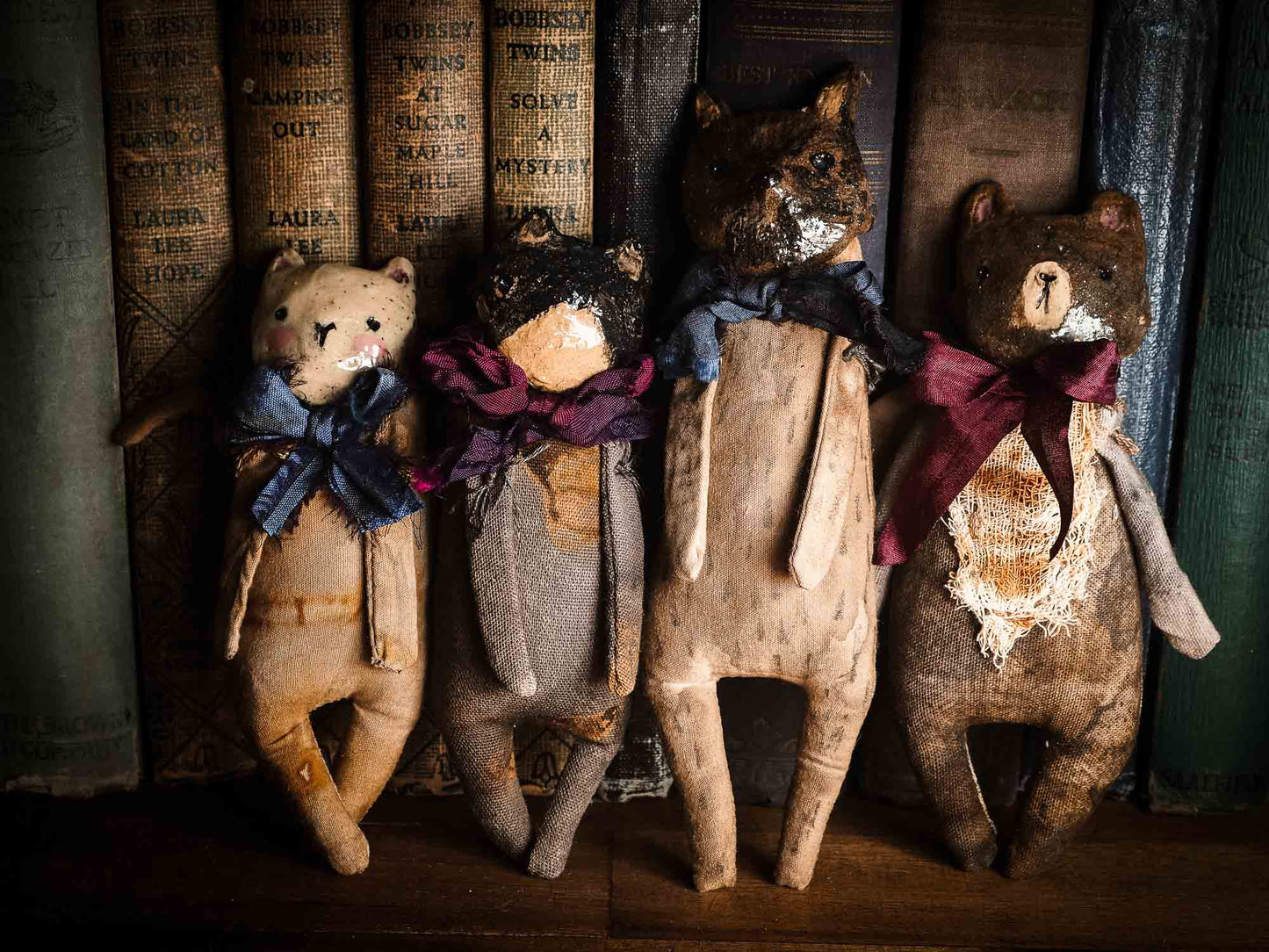 Brown Bear Woodlands Soft sculpture toy art doll by Idania Salcido Danita Art with a Handmade ceramics face, organic dyed fabric and silk bow