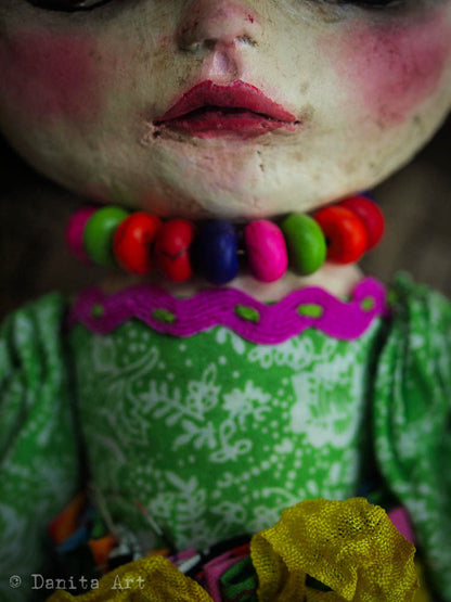 Frida and the skulls, Art Doll by Danita Art