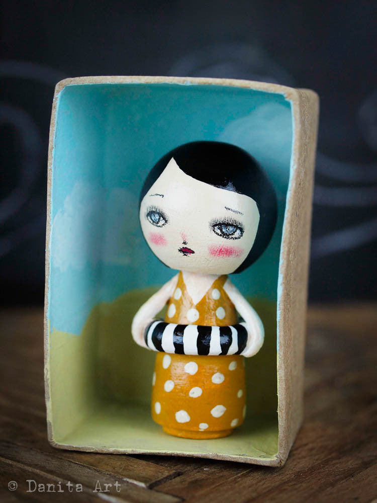 Annabelle, the yellow summer beach girl, Miniature Dolls by Danita Art