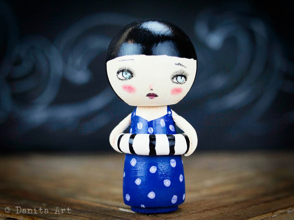 Violet, the purple summer beach kokeshi doll, Miniature Dolls by Danita Art