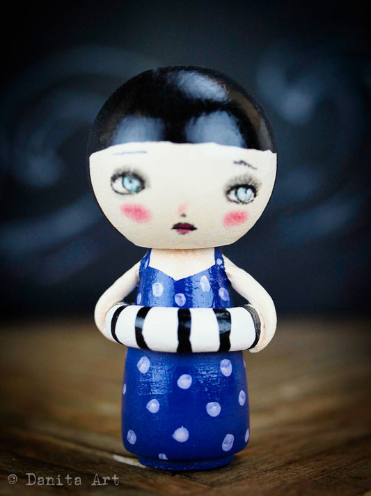 Violet, the purple summer beach kokeshi doll, Miniature Dolls by Danita Art
