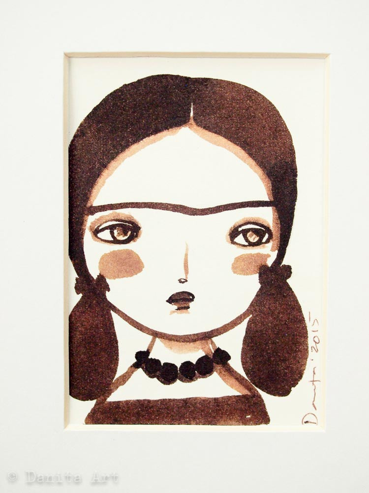 Monochrome Frida original watercolor ACEO Card study #2, Original Art by Danita Art