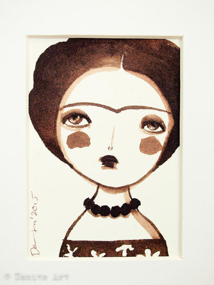 Monochrome Frida original watercolor ACEO Card study #6, Original Art by Danita Art