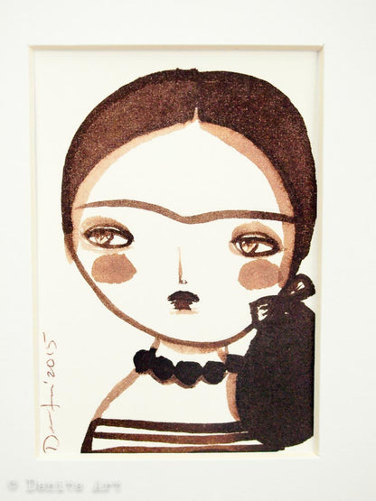 Monochrome Frida original watercolor ACEO Card study #5, Original Art by Danita Art