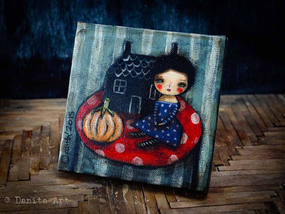 Pumpkin on a table, Original Art by Danita Art
