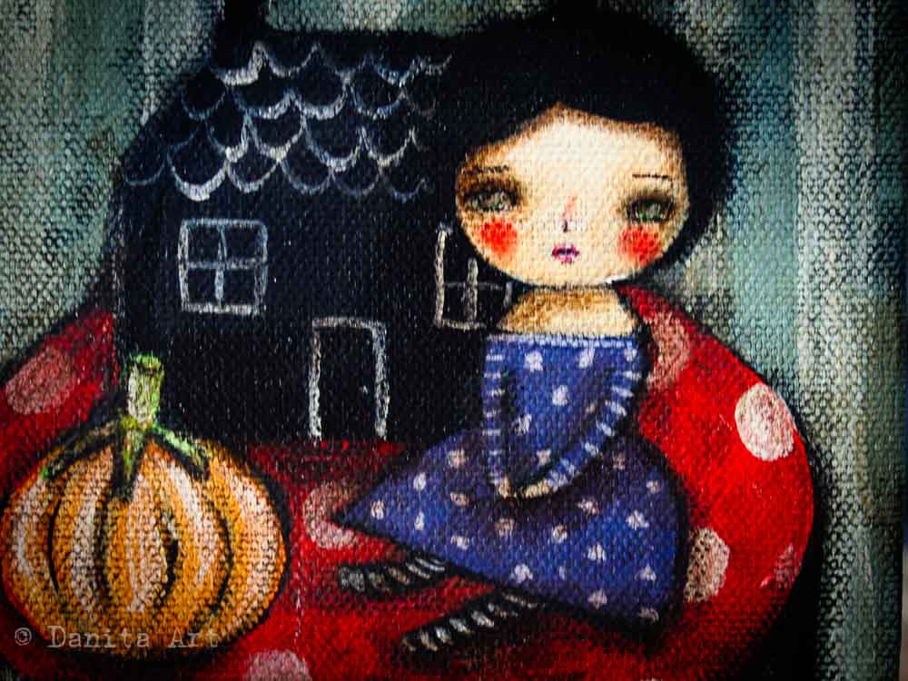 Pumpkin on a table, Original Art by Danita Art