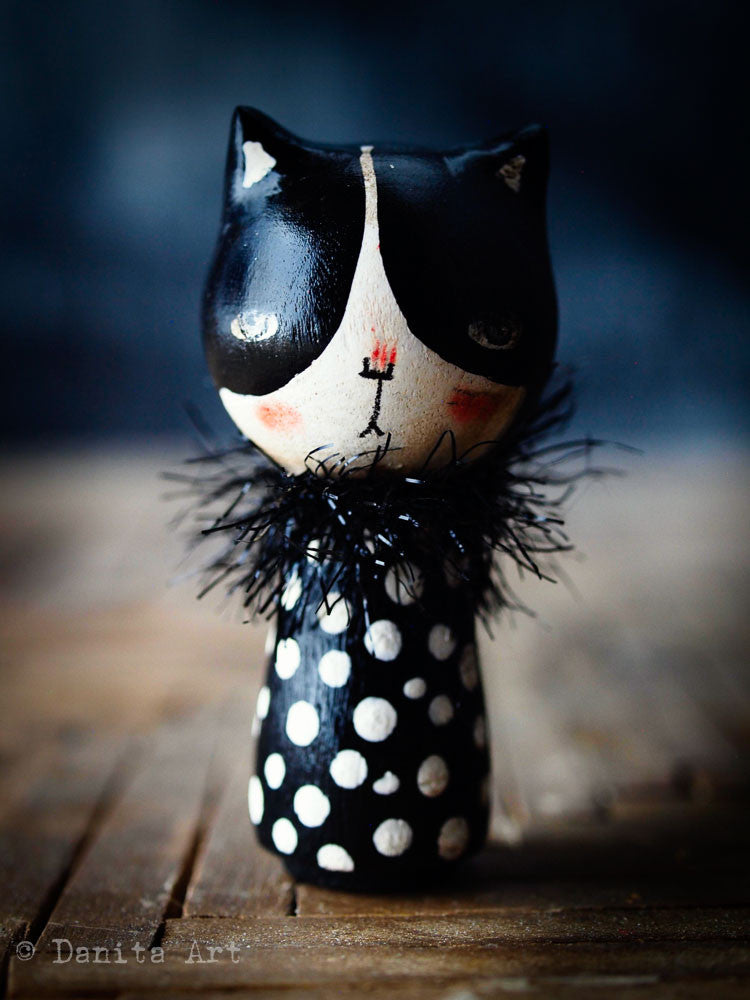 Black Cat, Miniature Dolls by Danita Art