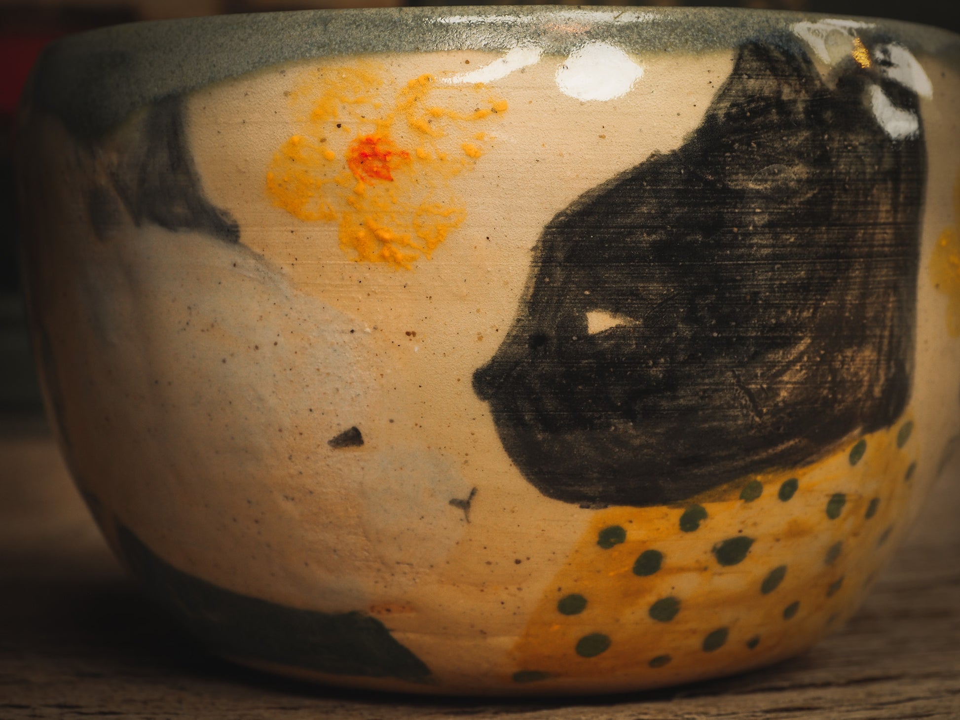 An original ceramic coffee and tea mug by Idania Salcido, the artist behind Danita Art. It measures 4 x 4 x 2.5 Inches, totally handmade in my studio. Food and drink safe, hand wash only. My cat Loki inspired me to paint this beautiful bowl. He has a white friend that lives outside my property and he comes to visit every day, they look at each other and like to play.