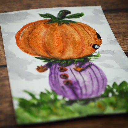 Danita original watercolor Mini Painting ACEO Pumpkin Halloween jack-o-lantern illustration