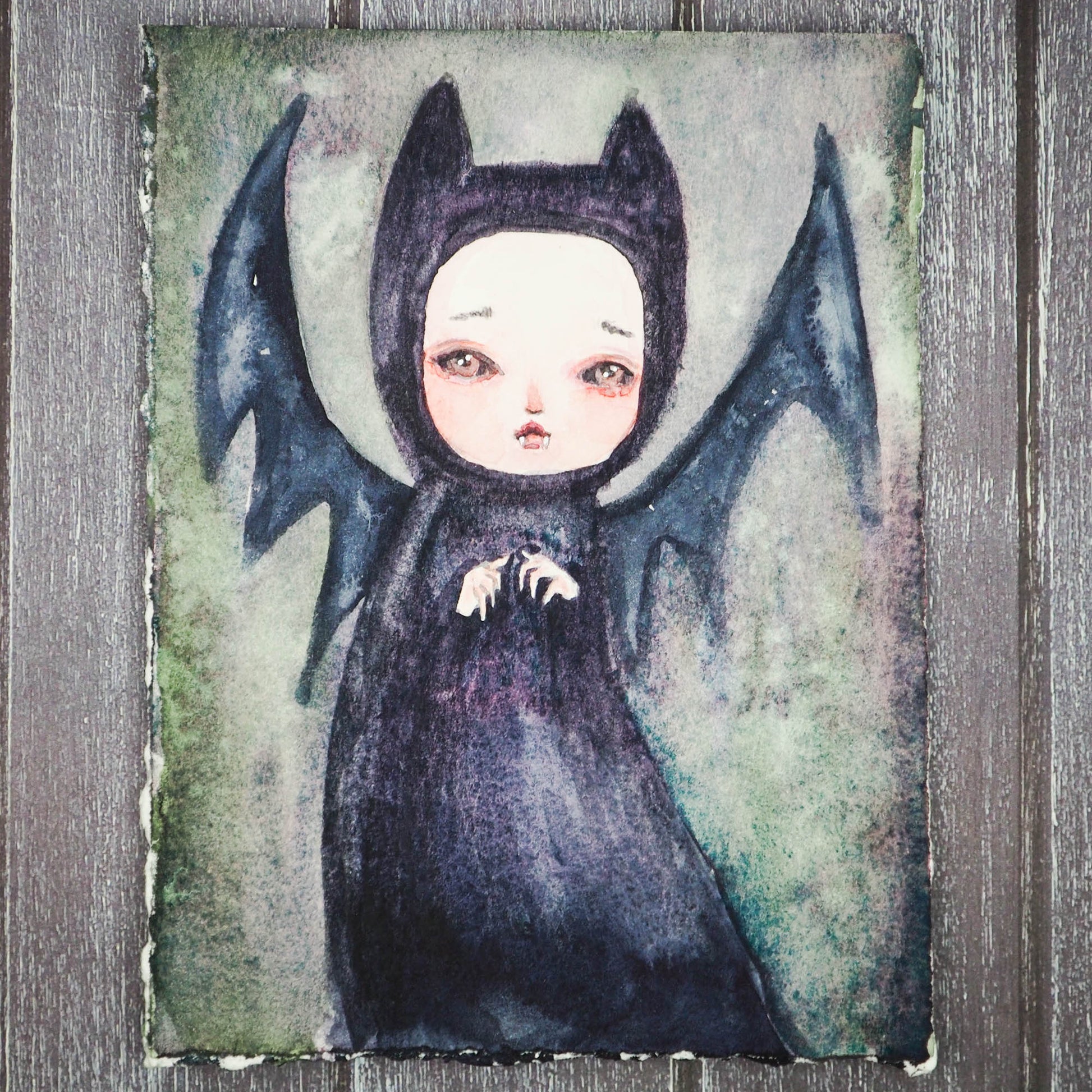 Vampire Bat vamp Danita Watercolor Halloween Monster Creature Painting Original Illustration