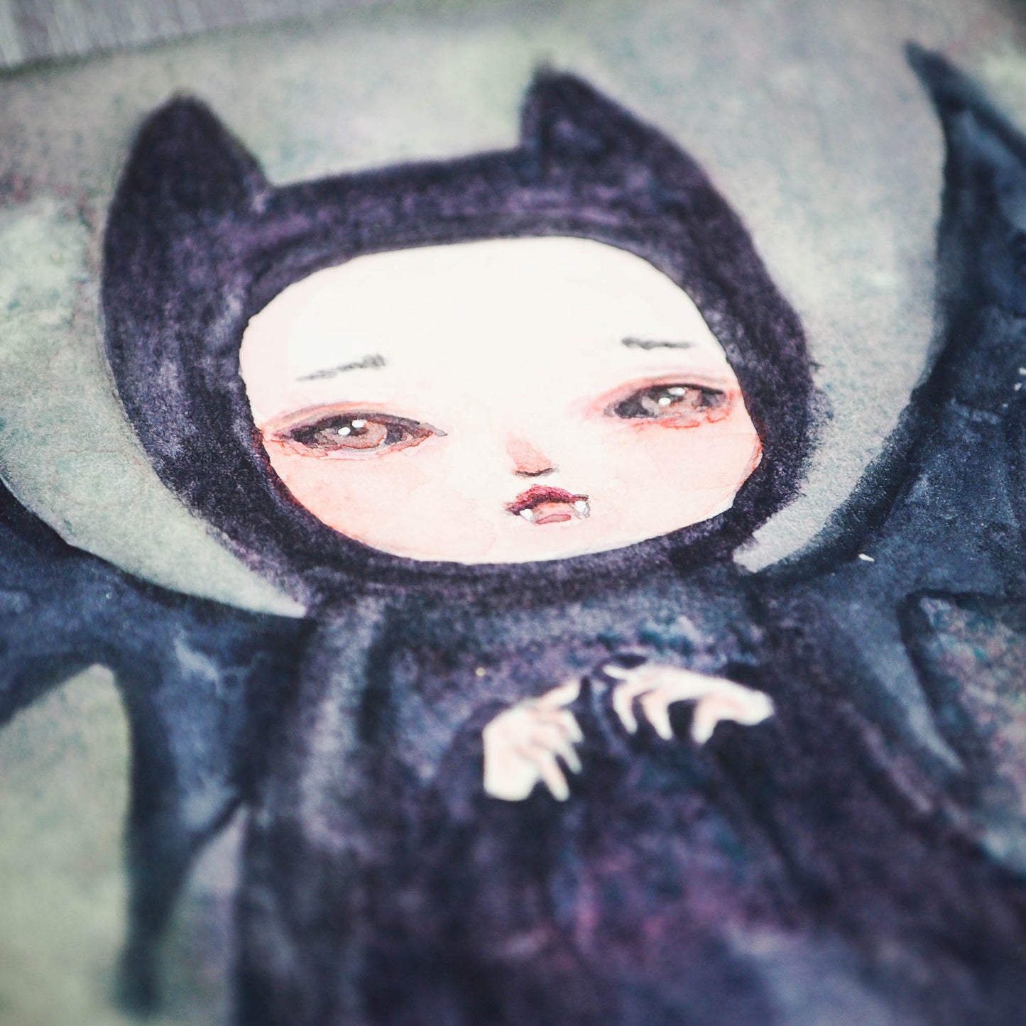Vampire Bat vamp Danita Watercolor Halloween Monster Creature Painting Original Illustration