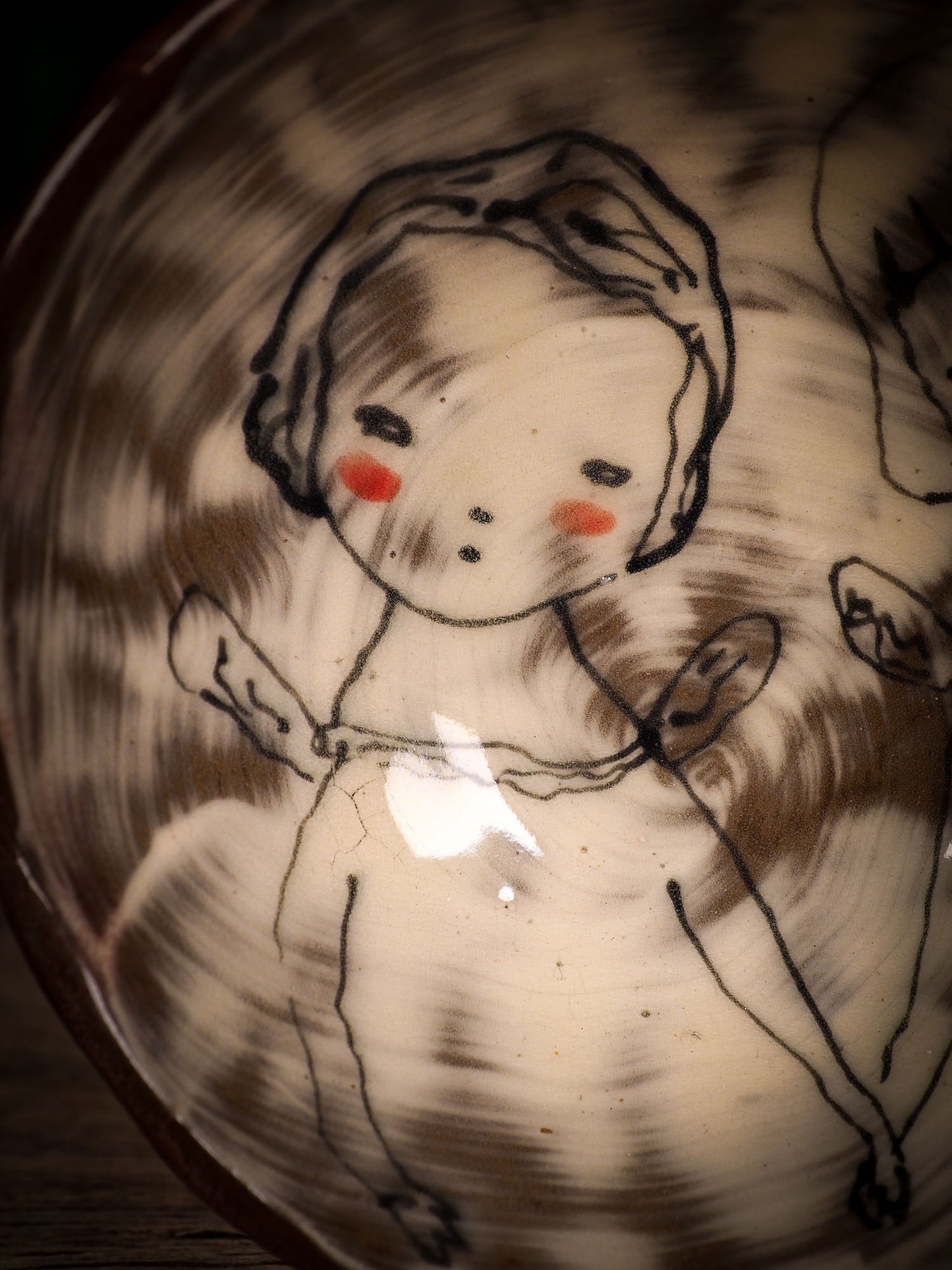 An original glazed ceramic food bowl by Idania Salcido, the artist behind Danita Art. Totally handmade in my studio, this is a unique piece that cannot be repeated. Food and drink safe, hand wash only. Brown earth tones and an ink drawing of two angel girls on the outside.