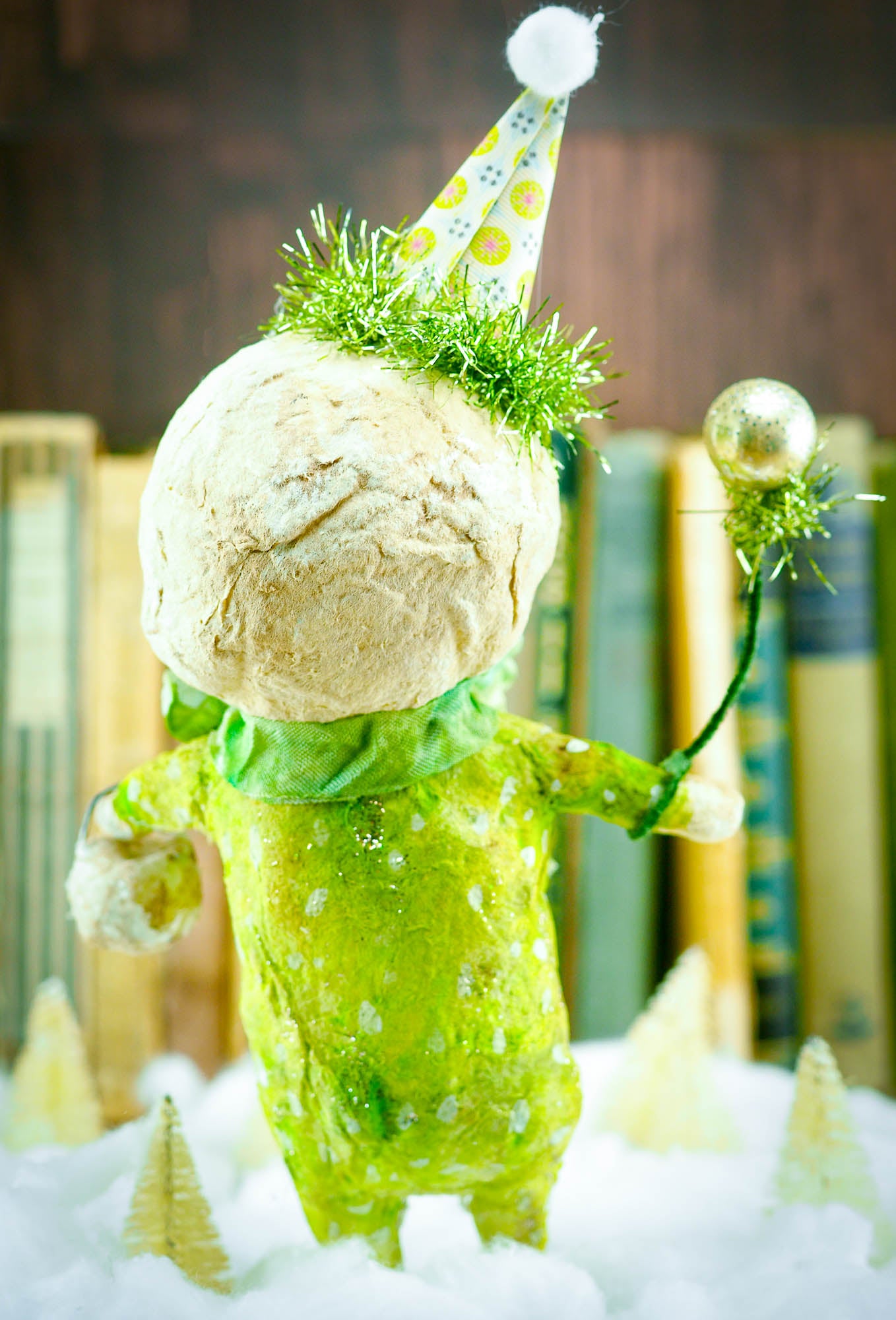 GREEN SNOWMAN, Art Doll by Danita Art
