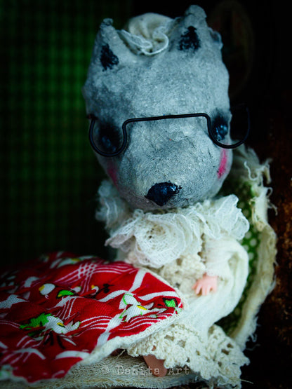 A wolf on grandma's skin, Art Doll by Danita Art
