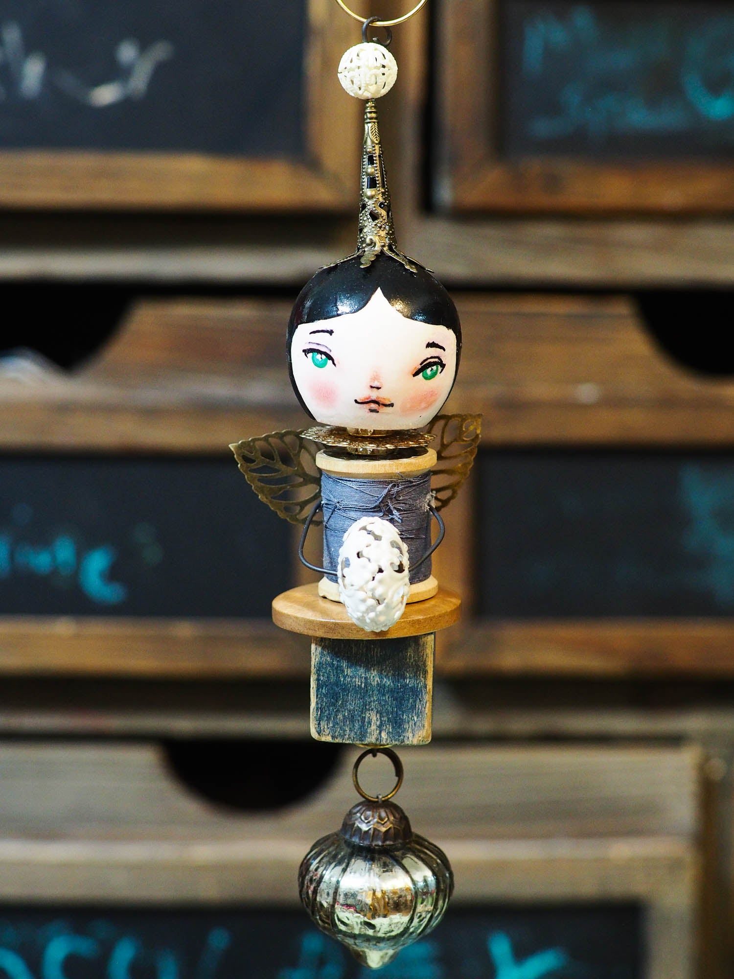 ANGEL No. 2 - An original handmade Christmas tree ornament by Danita, Miniature Dolls by Danita Art