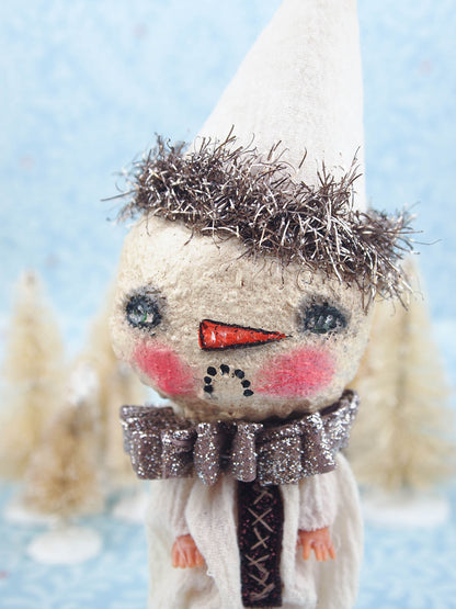 Adorable snowmen created using upcycled plastic dolls with custom made paper clay heads and hand made clothes, made with lots of love by Danita Art.