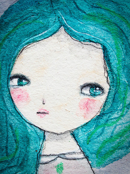 Ariel, an Original Watercolor ACEO Card Study, Original Art by Danita Art