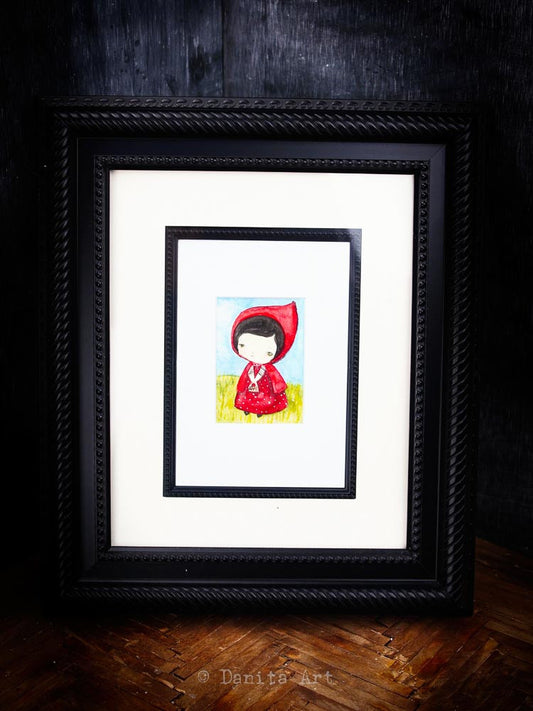 Little Red Riding Hood, an Original Watercolor ACEO Card Study, Original Art by Danita Art
