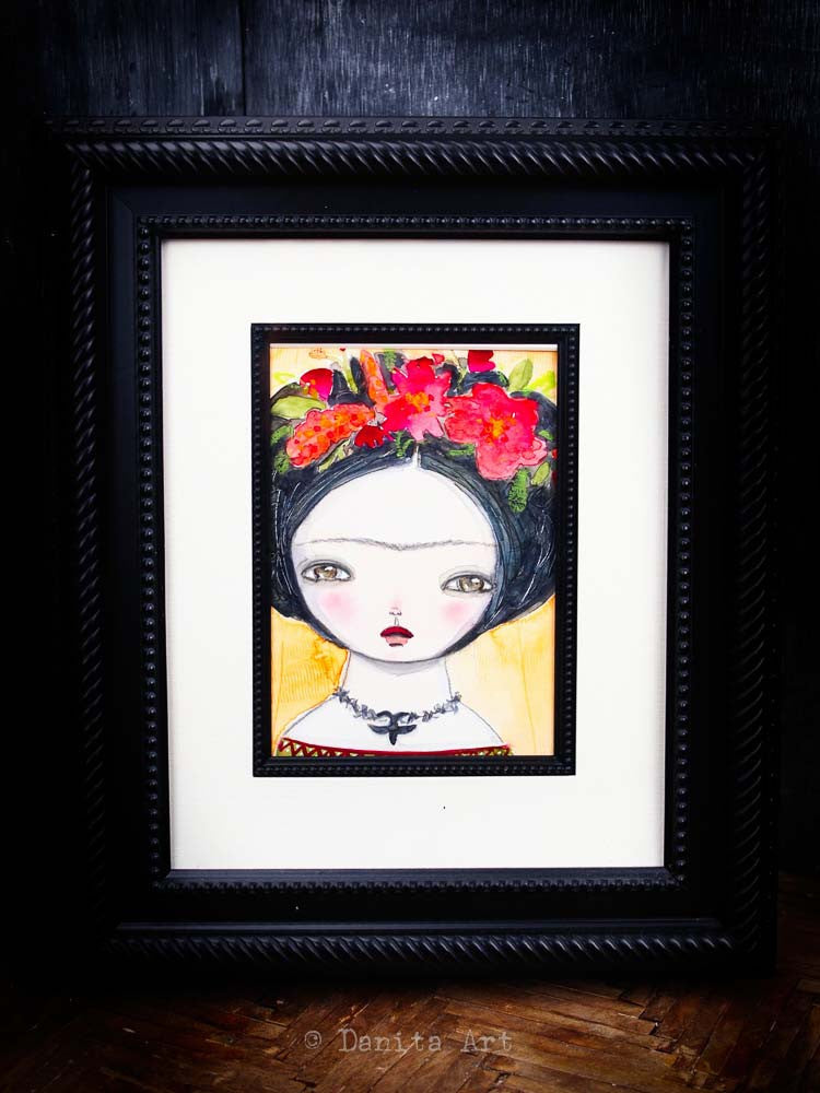 Frida and the black bird, Original Art by Danita Art