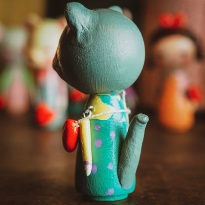 NEKO - An original handmade wooden kokeshi art doll by Danita, Miniature Dolls by Danita Art