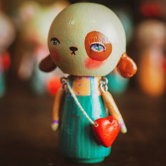 PUGBERTA - An original handmade wooden kokeshi art doll by Danita