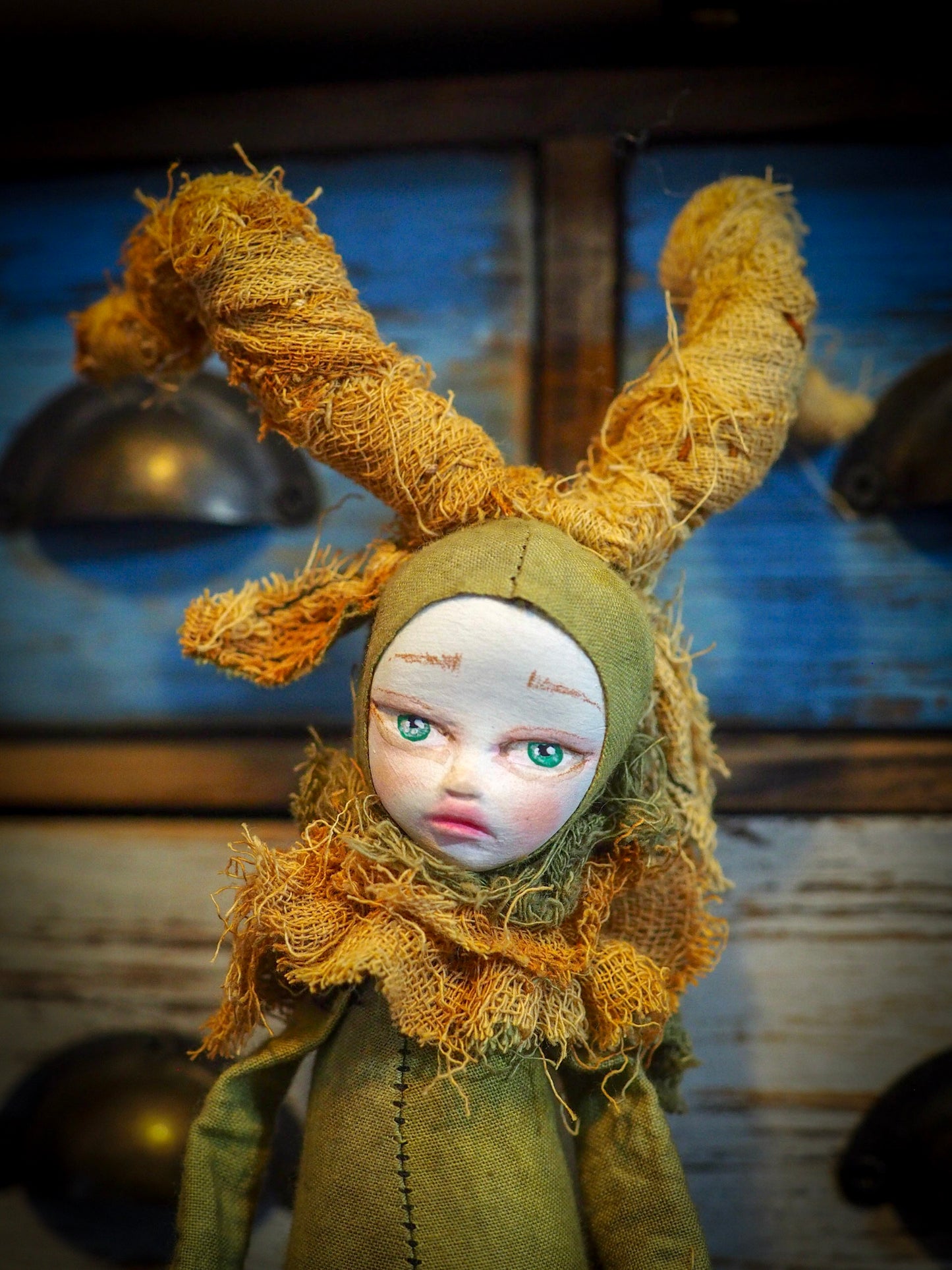 THE FAUN - An original handmade doll by Danita Art, made with original patterns, organic fabric dyed using only natural ingredients like avocado peels, walnuts and marigolds. Each mini art doll in this toy collection is a mini work of huggable fabric art to be treasured by any collector of Danita's melancholic and fantastic work.