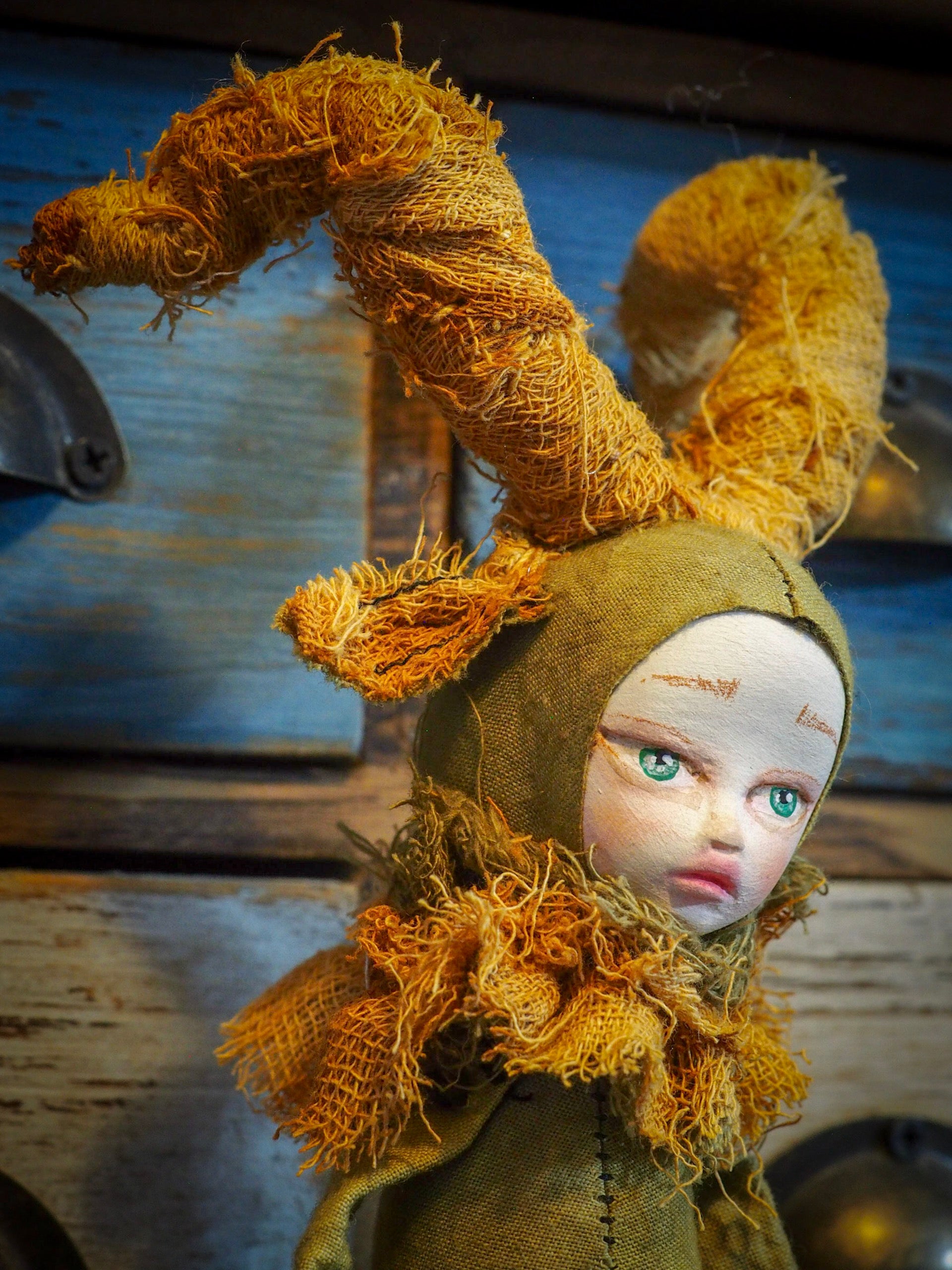 THE FAUN - An original handmade doll by Danita Art, made with original patterns, organic fabric dyed using only natural ingredients like avocado peels, walnuts and marigolds. Each mini art doll in this toy collection is a mini work of huggable fabric art to be treasured by any collector of Danita's melancholic and fantastic work.