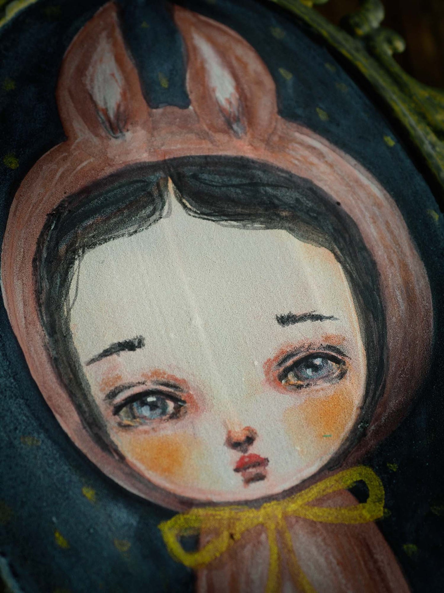Woodland rabbit bunny in pink watercolor original painting wall art nursery decoration by Danita