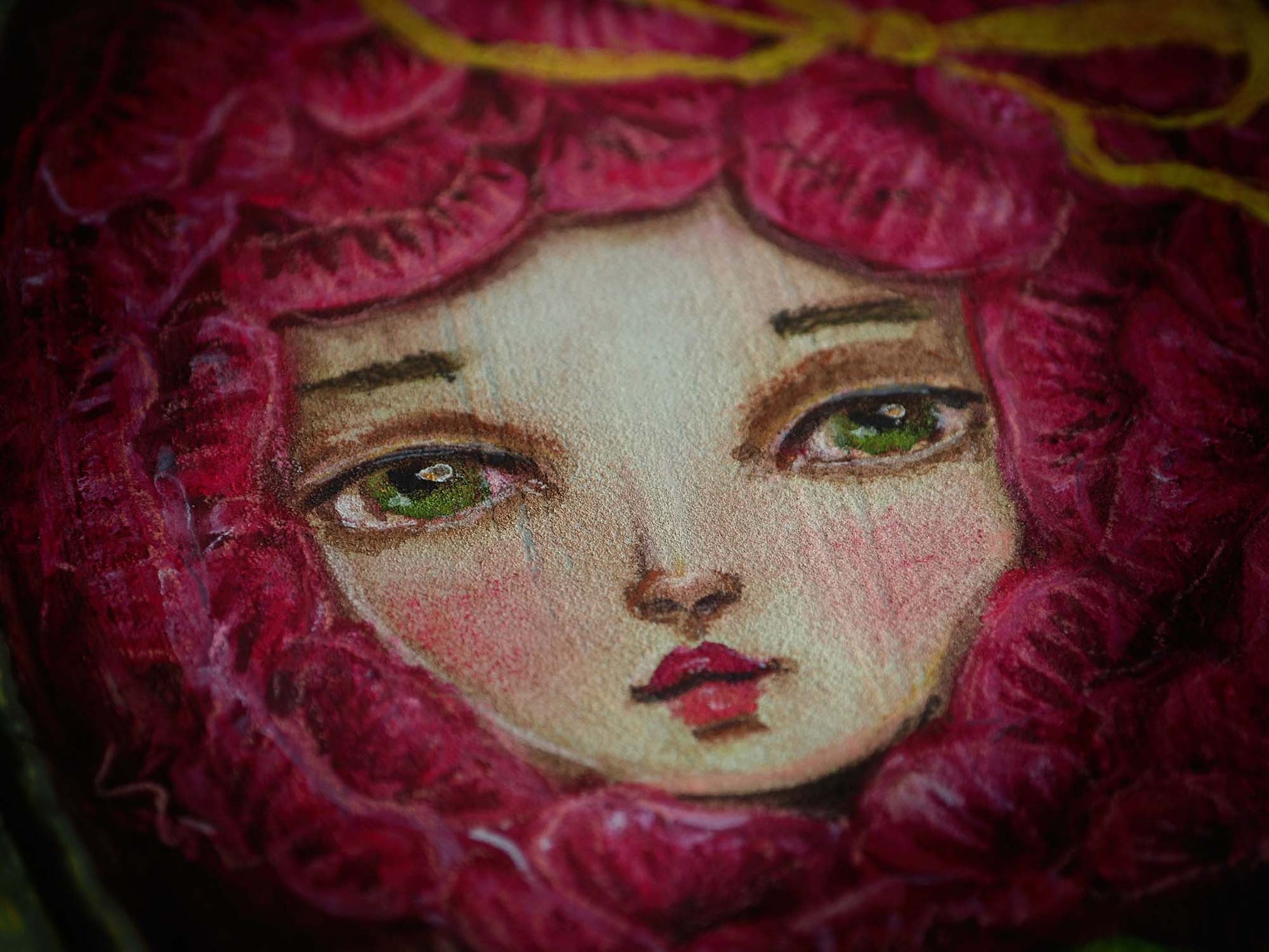 Green eyes on this alice in wonderland little prince rose watercolor original painting by Danita