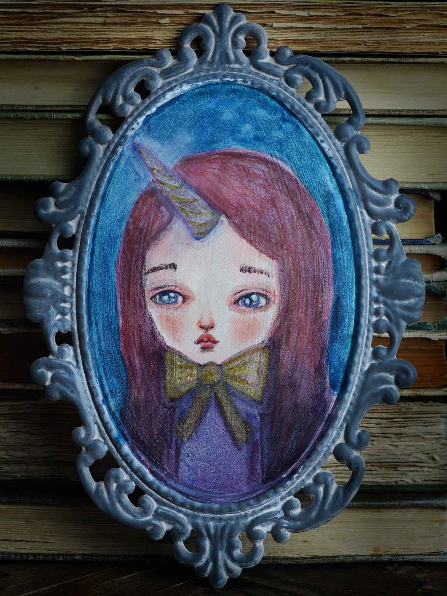 Unicorn girl original watercolor painting by Danita Art