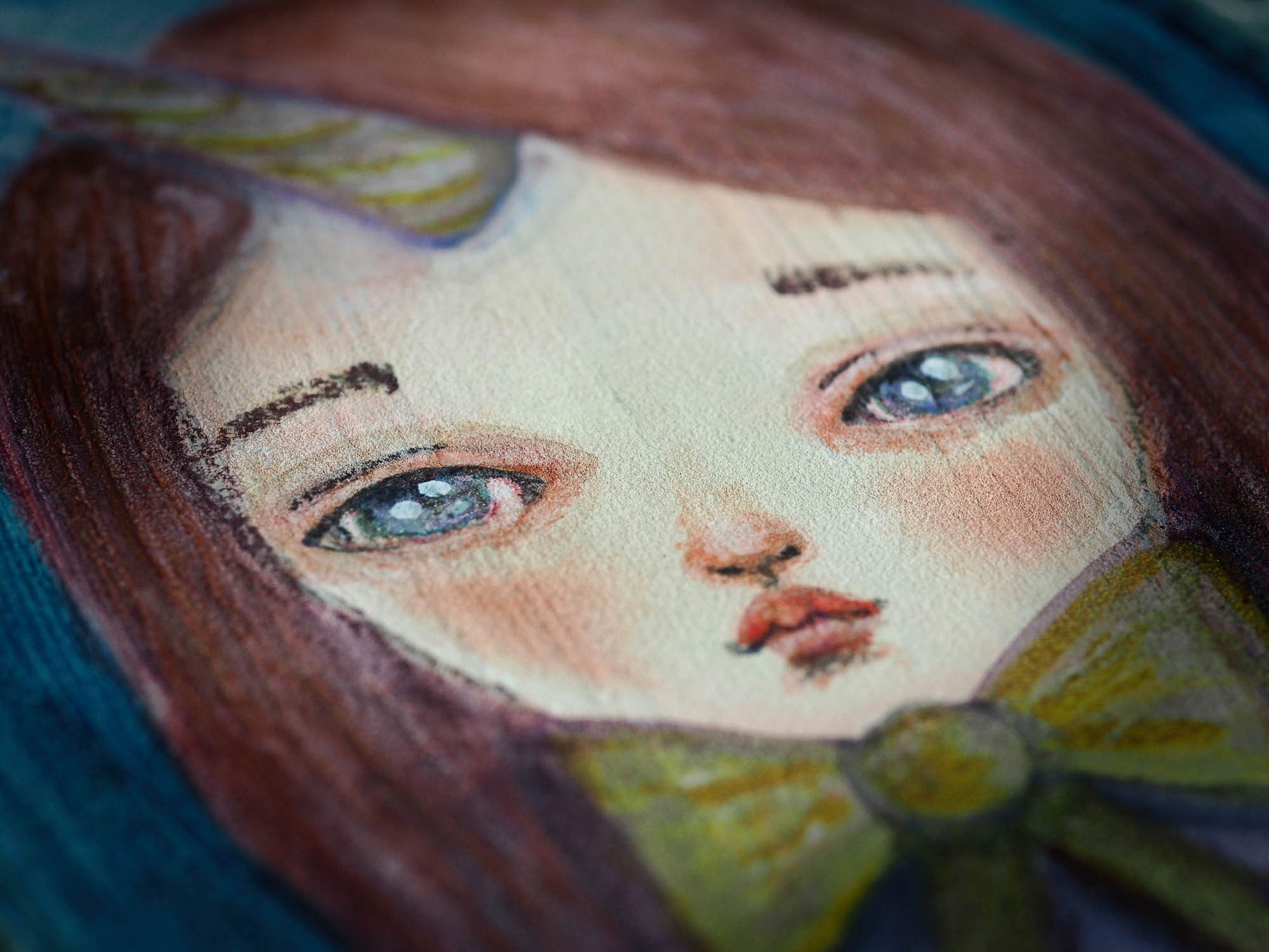 Beautiful blue eyes original watercolor painting unicorn girl Danita
