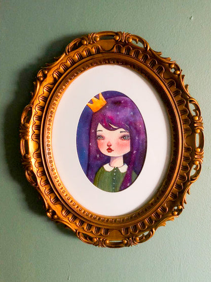 An original watercolor painting by Danita. A princess with the stars in her purple hair.