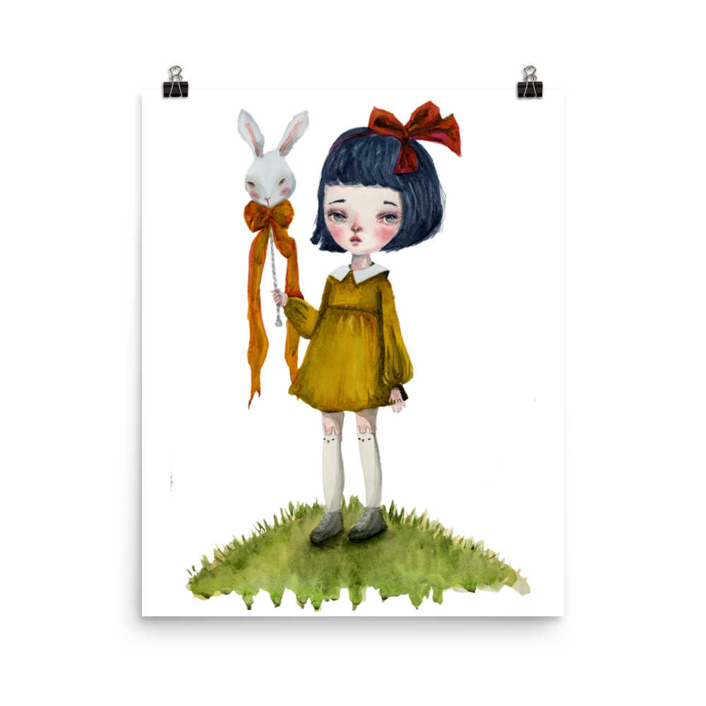 Bunny Rabbit girl Doll by Danita Art. Did you miss you favorite painting from Idania Salcido, the artist behind Danita Art? Or maybe you are looking for something beautiful to fill a frame or hang on a wall and the original is no longer available? You can get it as a print from my shop! Printed as Museum-quality posters made on thick durable matte paper.